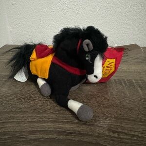 Vintage Disney Mulan Black Plush Horse Toy with
Yellow Saddle.